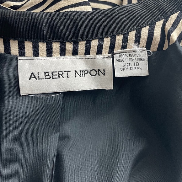 Albert Nipon Suit 2pc Jacket & Skirt Black White Striped Pinstripe Sz 10 Vintage - Picture 8 of 11